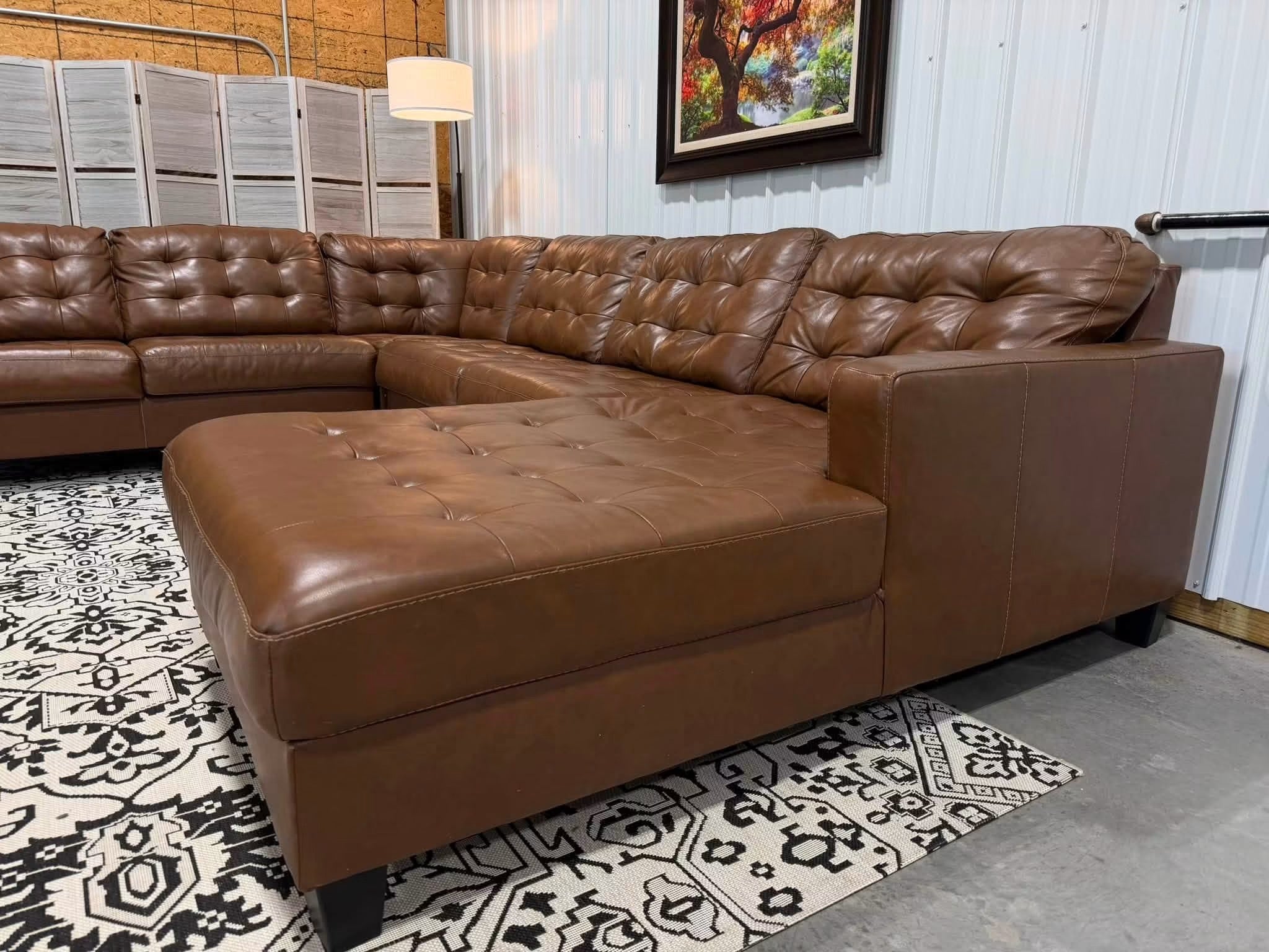 4 Piece Cognac Genuine Leather Sectional w/ Chaise