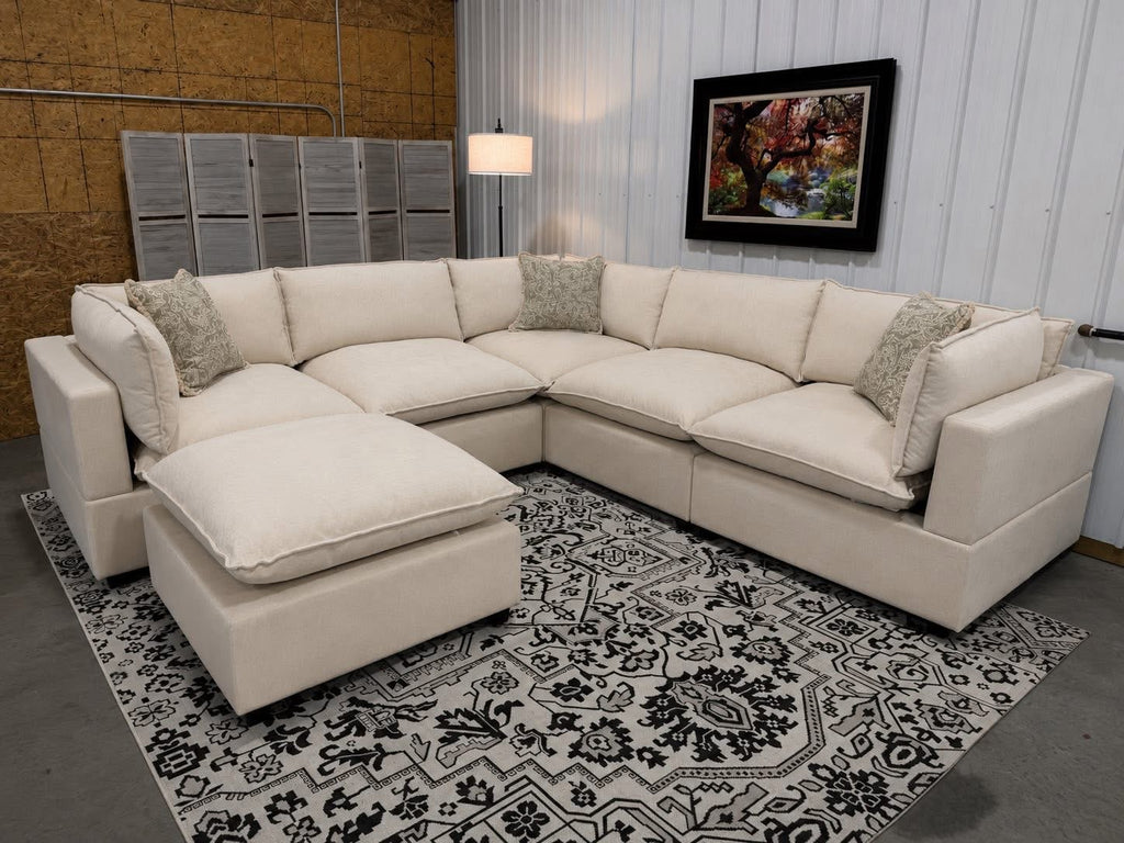 NEW 6 Piece Bellamia Luna CREAM Chenille Sectional