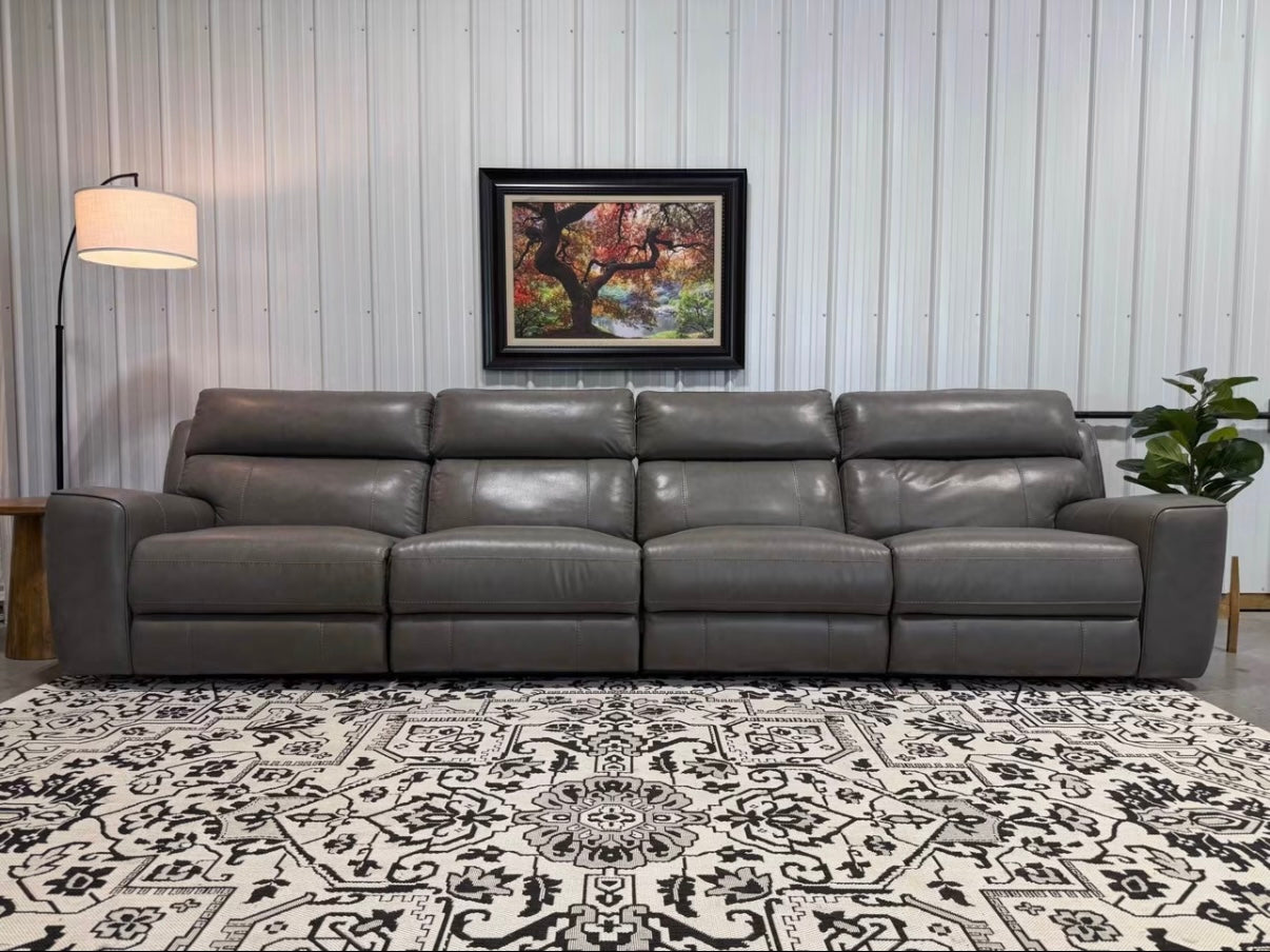 Gray Leather Reclining Sectional