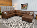 4 Piece Cognac Genuine Leather Sectional w/ Chaise