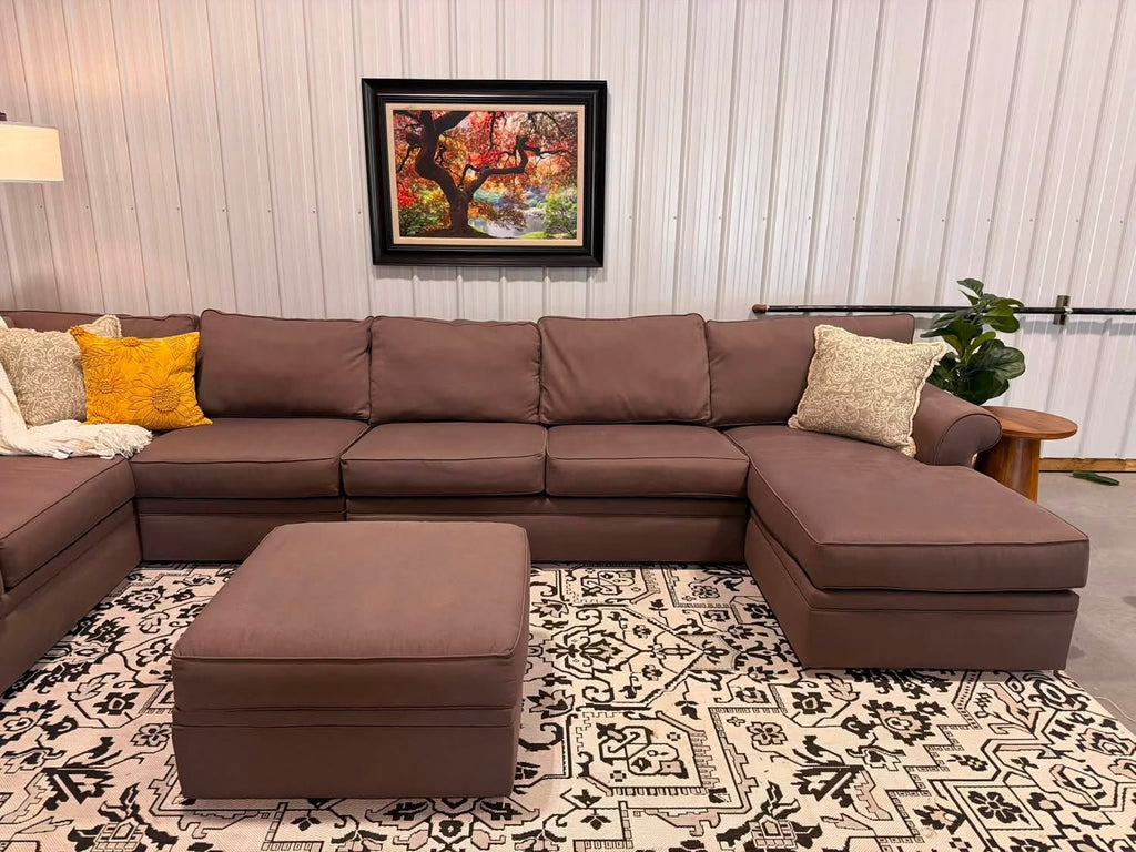 Extra Large 6 Piece Taupe Sectional + Storage Ottoman