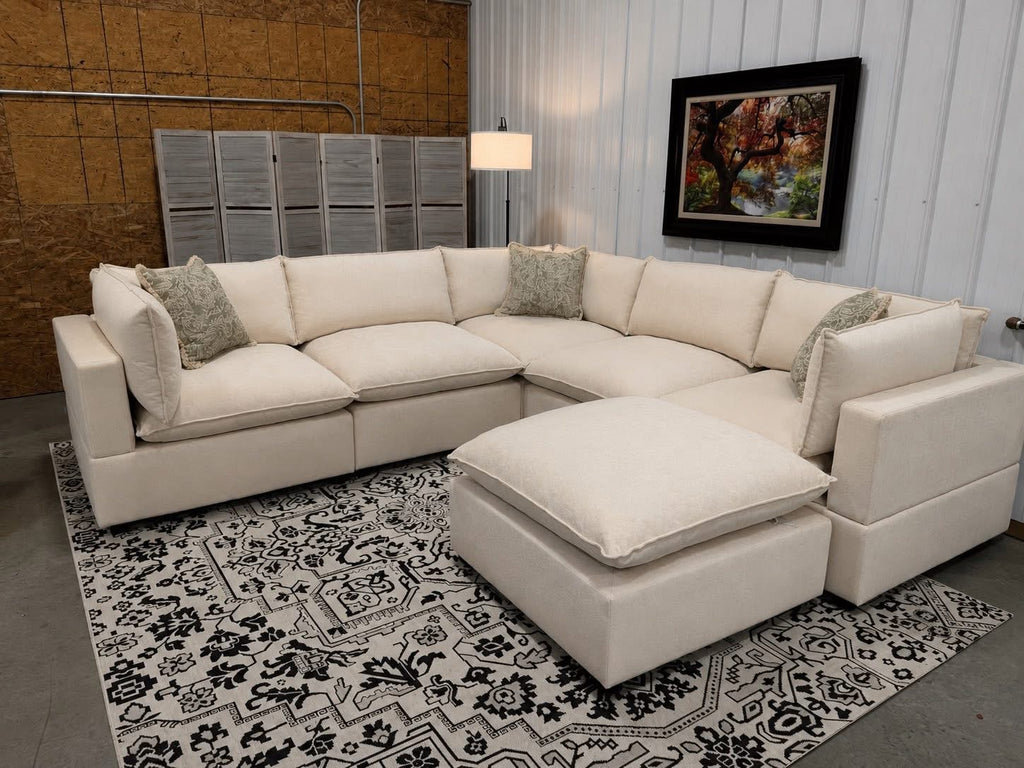 NEW 6 Piece Bellamia Luna CREAM Chenille Sectional