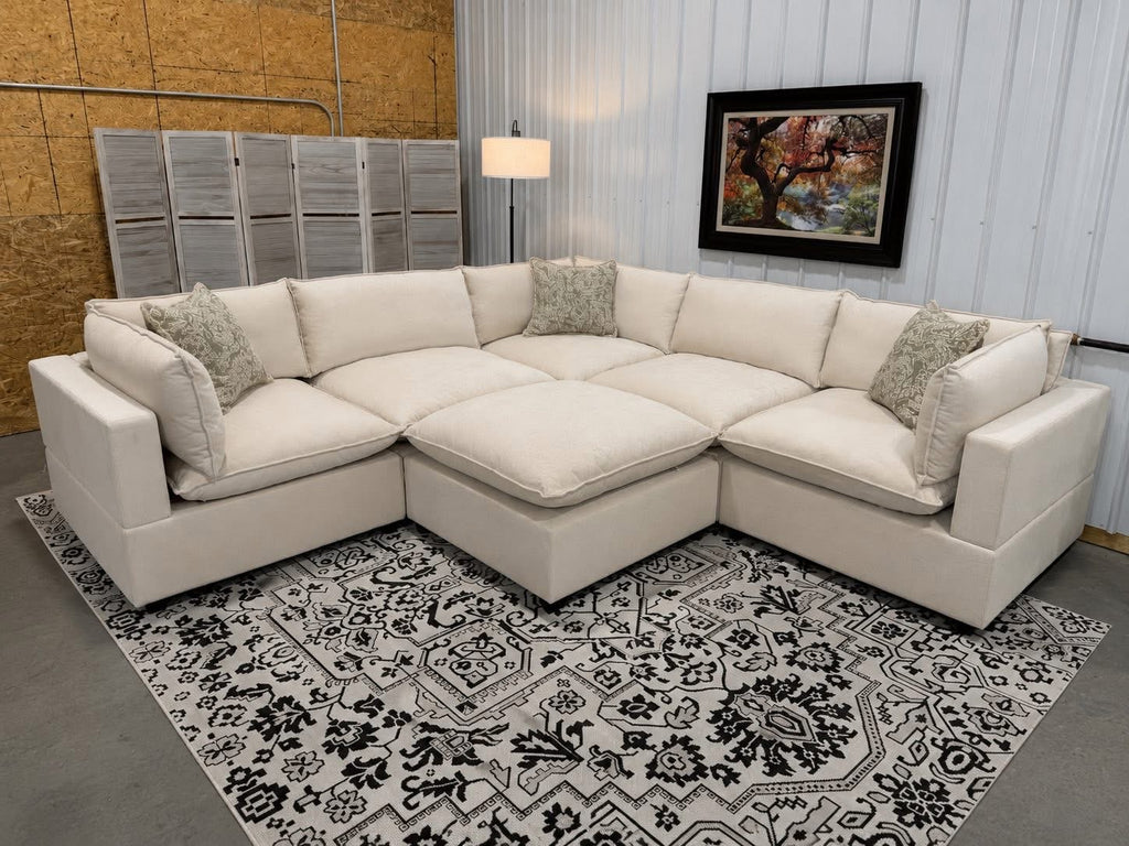NEW 6 Piece Bellamia Luna CREAM Chenille Sectional
