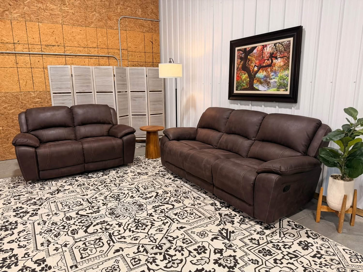 Like New Brown Reclining Sofa + Loveseat