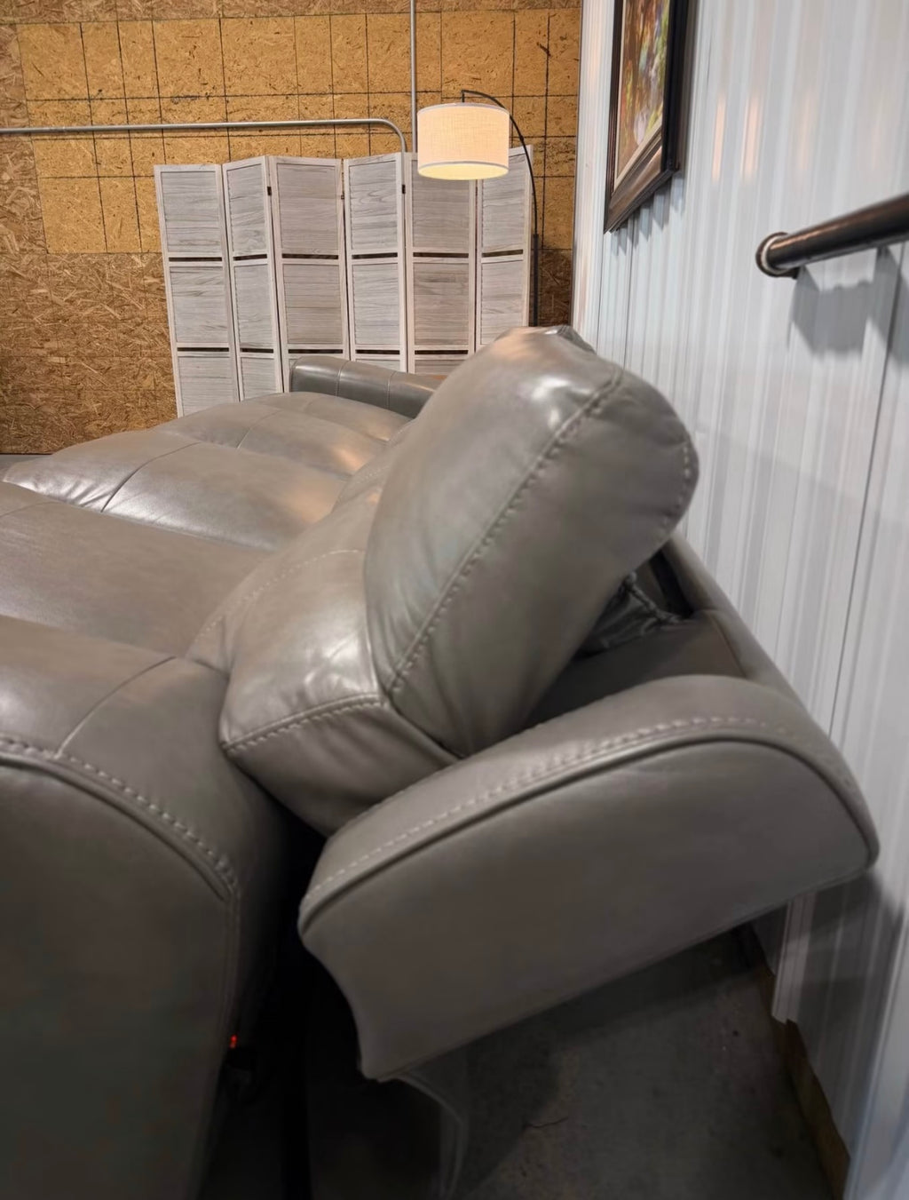 Gray Leather Reclining Sectional