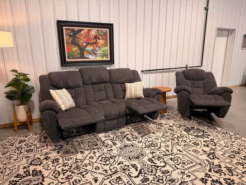 Charcoal Gray Reclining Couch + Recliner