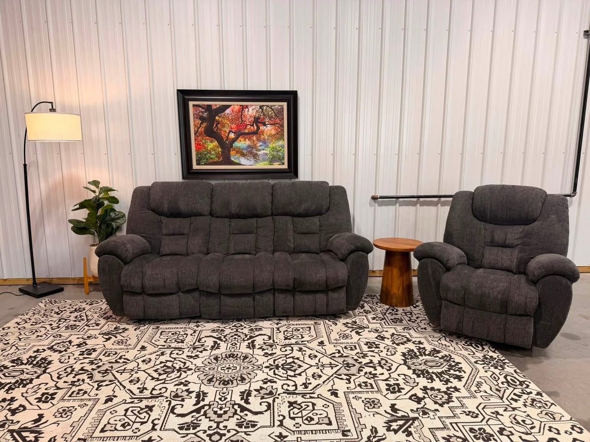 Charcoal Gray Reclining Couch + Recliner