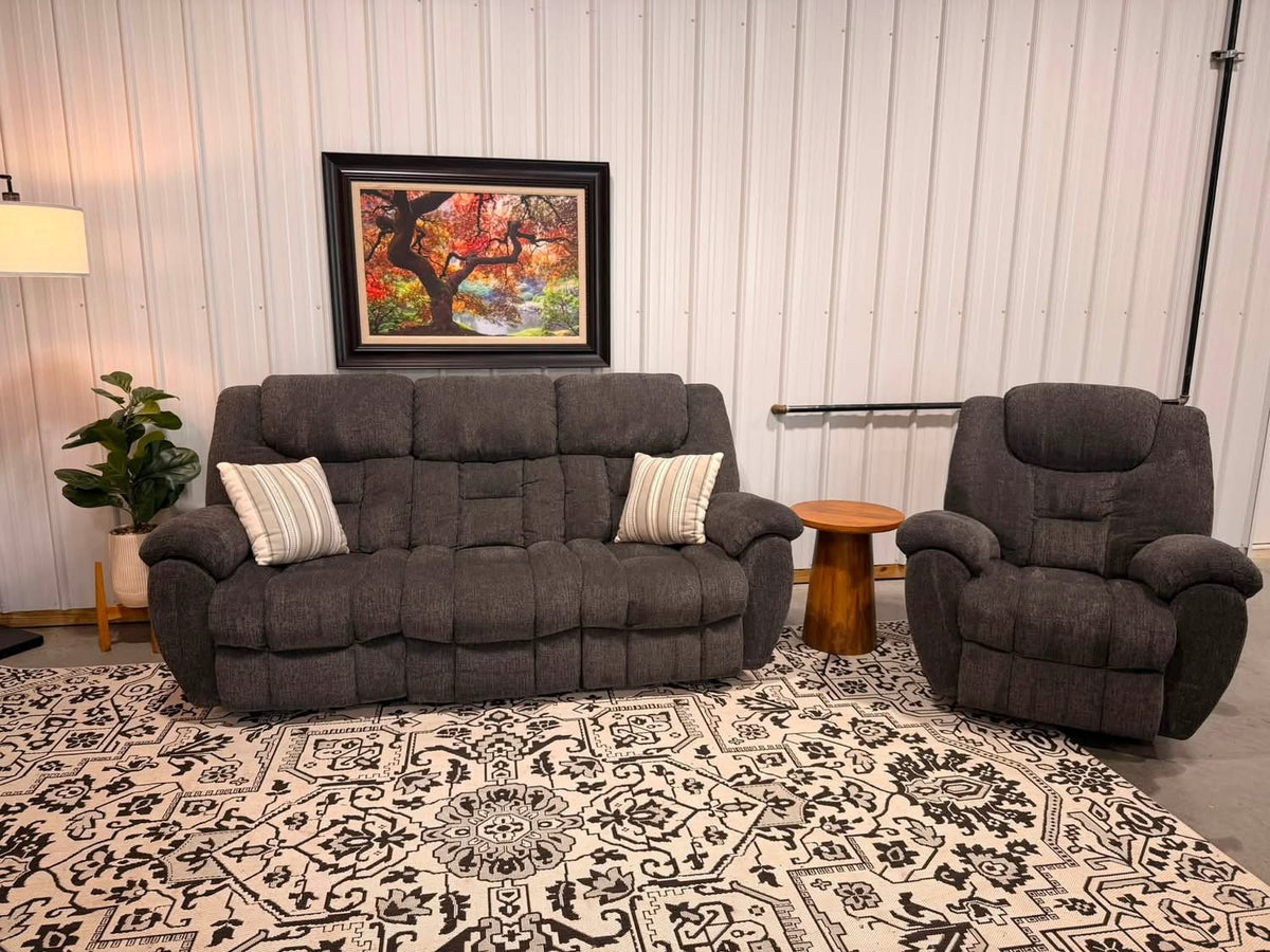 Charcoal Gray Reclining Couch + Recliner