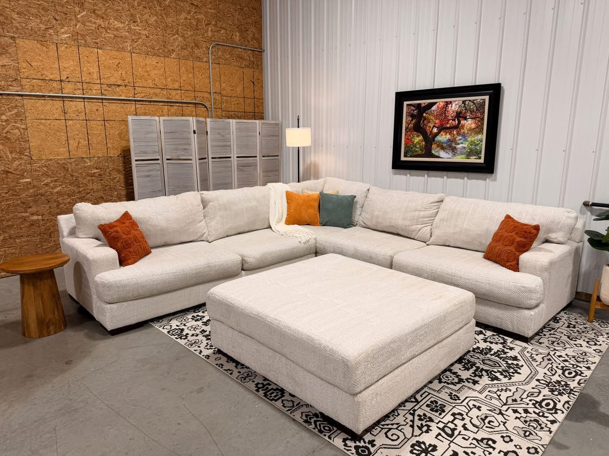 Oversized Cream Ashley Sectional + Ottoman