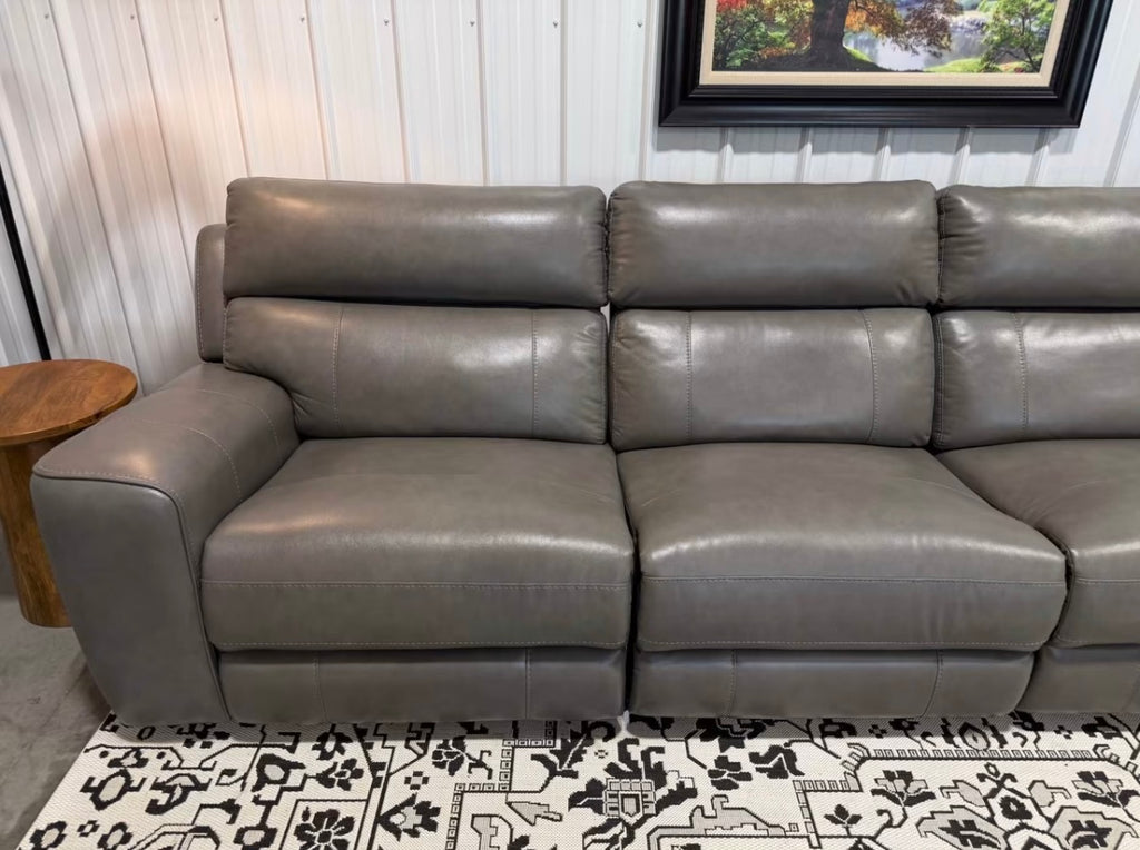 Gray Leather Reclining Sectional