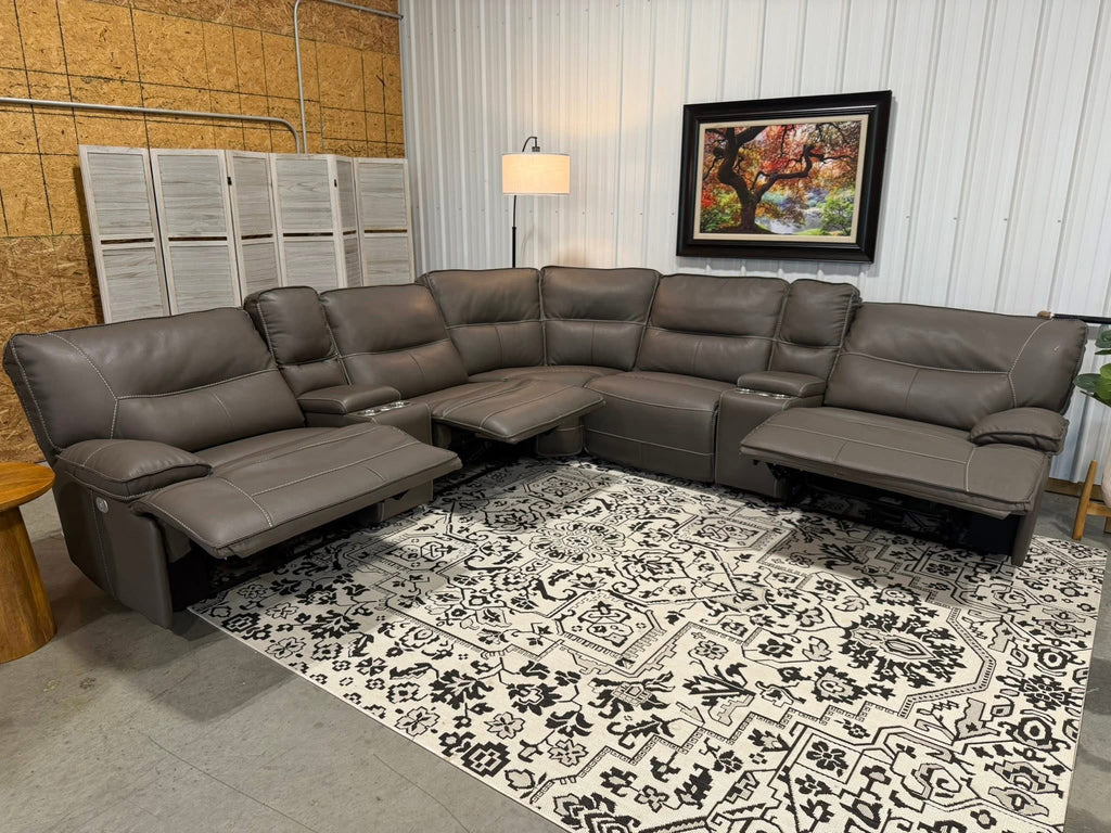 7 Piece Power Reclining Modular Leather Sectional