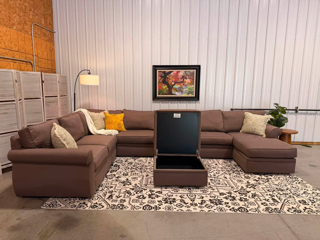Extra Large 6 Piece Taupe Sectional + Storage Ottoman