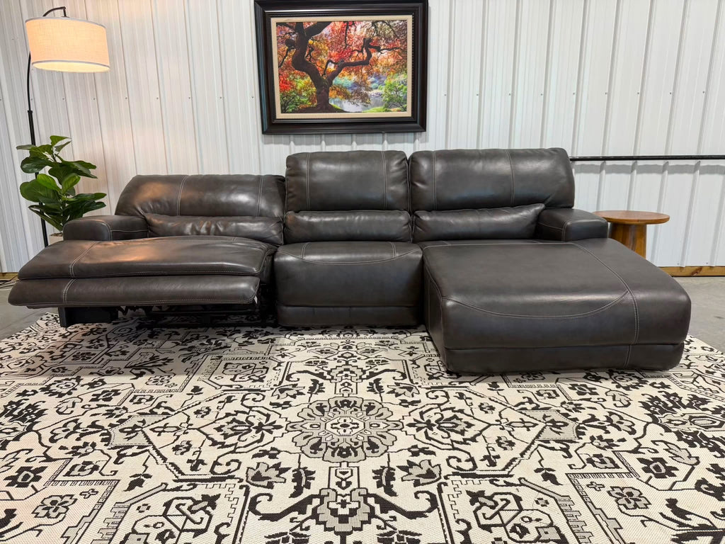 3 Piece Charcoal Gray Power Reclining Sectional w/ Chaise
