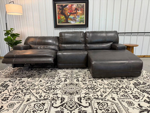 3 Piece Charcoal Gray Power Reclining Sectional w/ Chaise