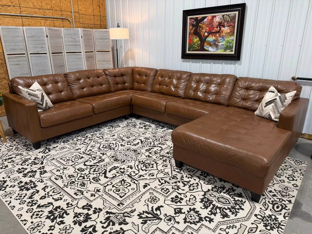 4 Piece Cognac Genuine Leather Sectional w/ Chaise
