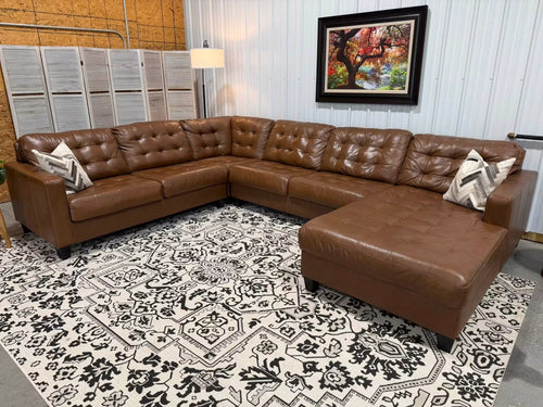 4 Piece Cognac Genuine Leather Sectional w/ Chaise