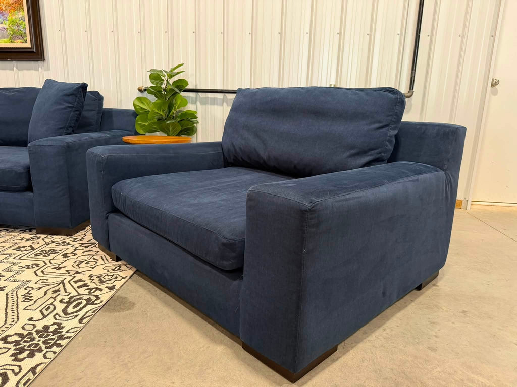 2 Piece Navy Blue Sectional + Oversized Chair & Ottoman