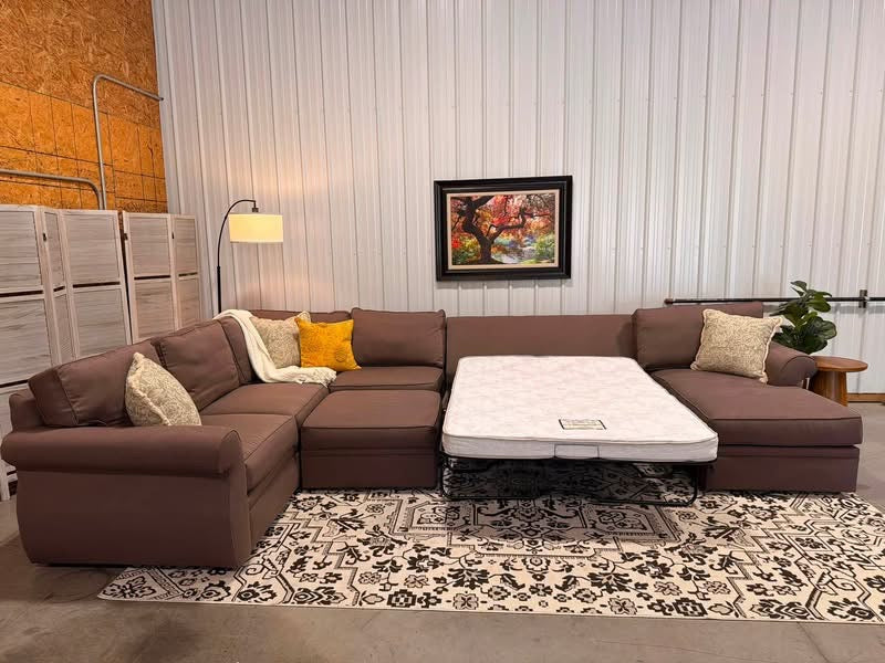 Extra Large 6 Piece Taupe Sectional + Storage Ottoman