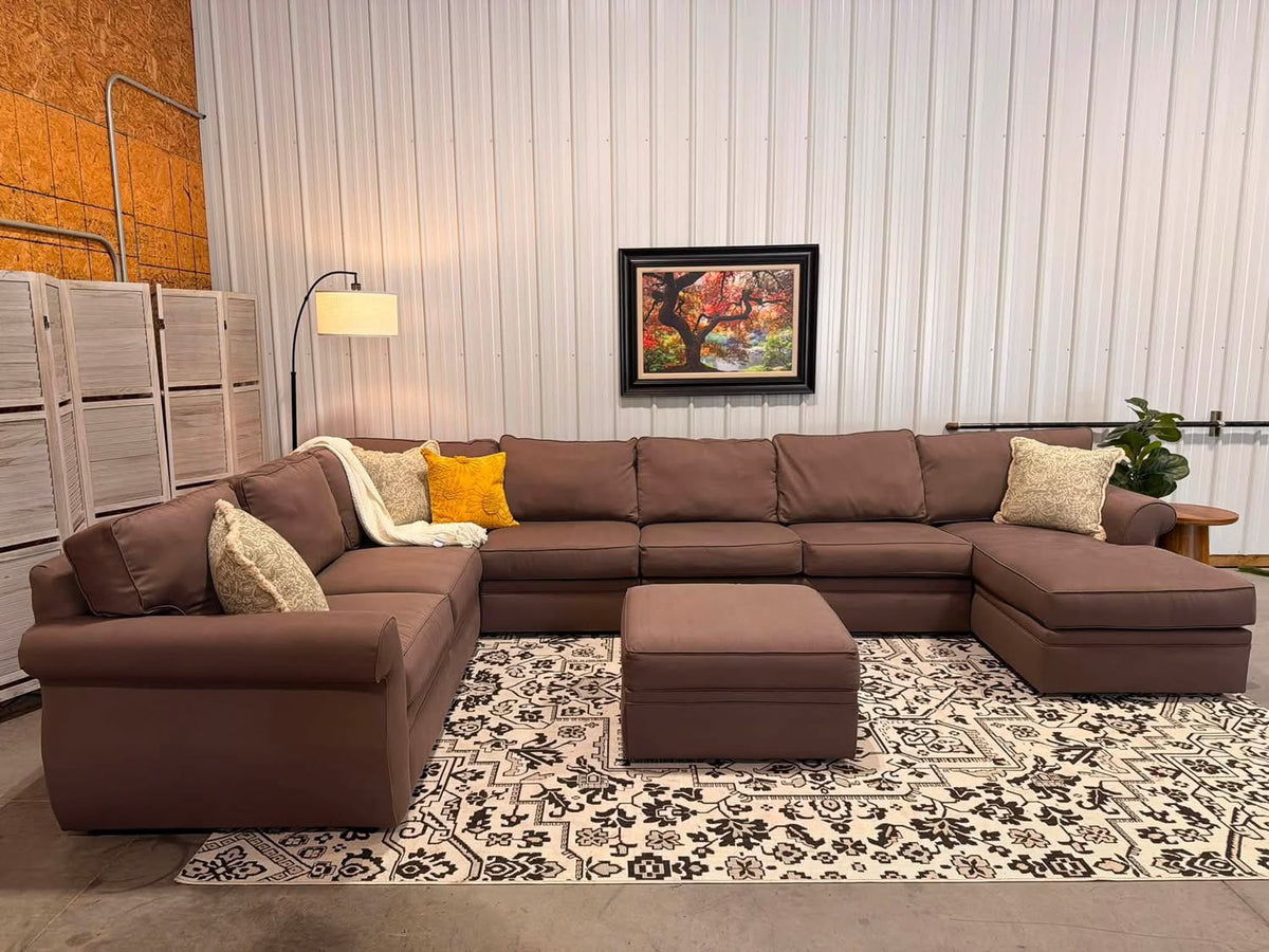 Extra Large 6 Piece Taupe Sectional + Storage Ottoman