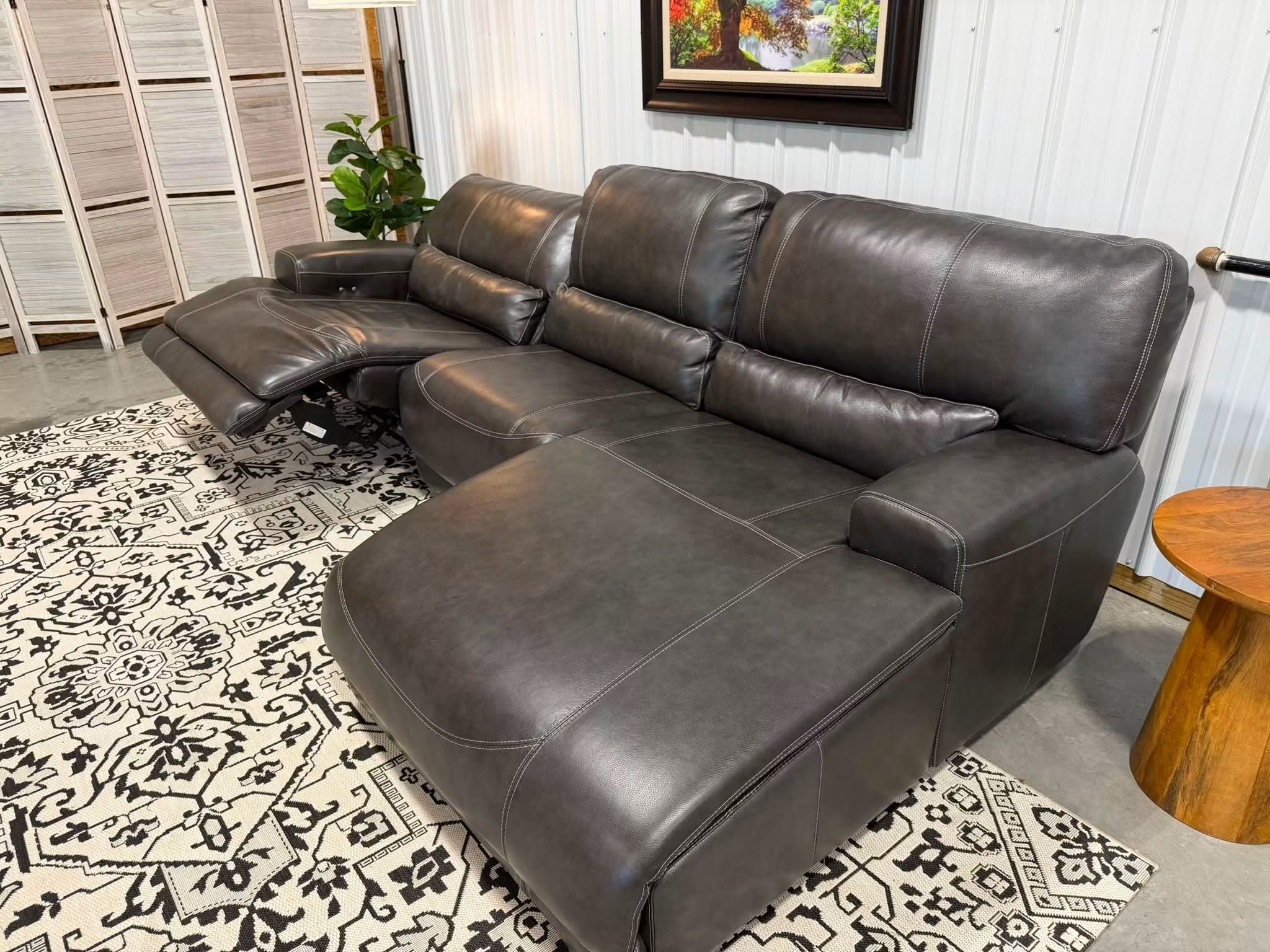 3 Piece Charcoal Gray Power Reclining Sectional w/ Chaise