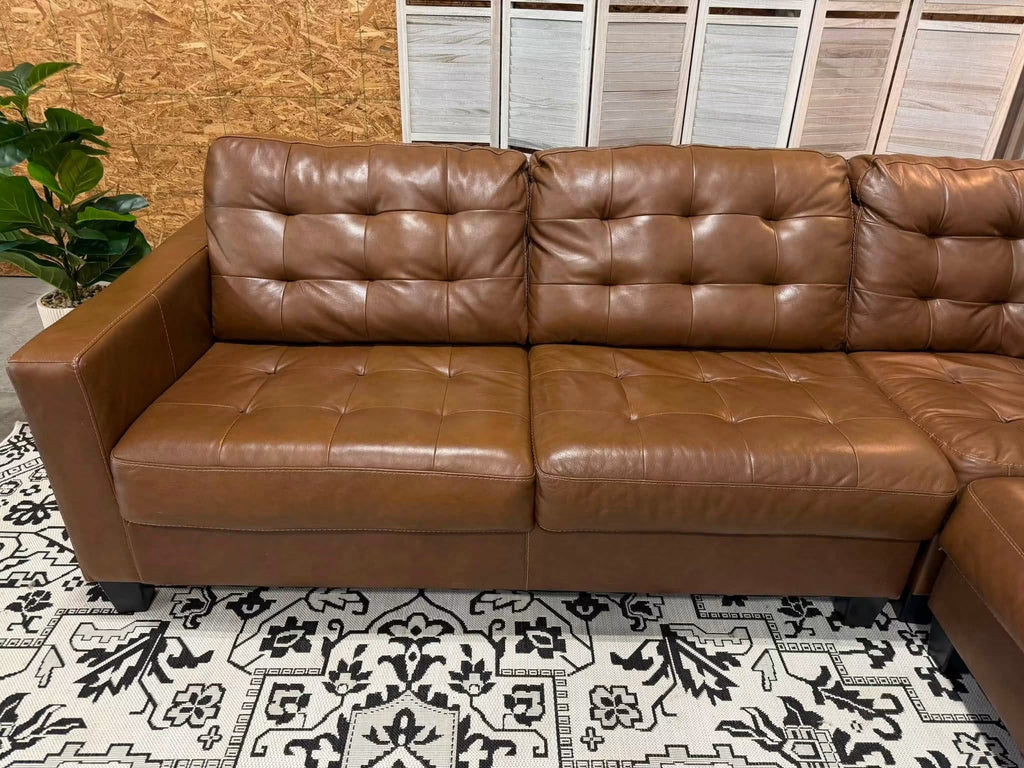 4 Piece Cognac Genuine Leather Sectional w/ Chaise