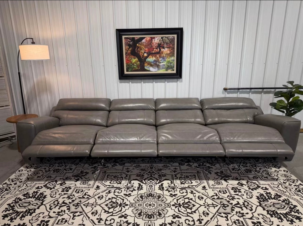 Gray Leather Reclining Sectional