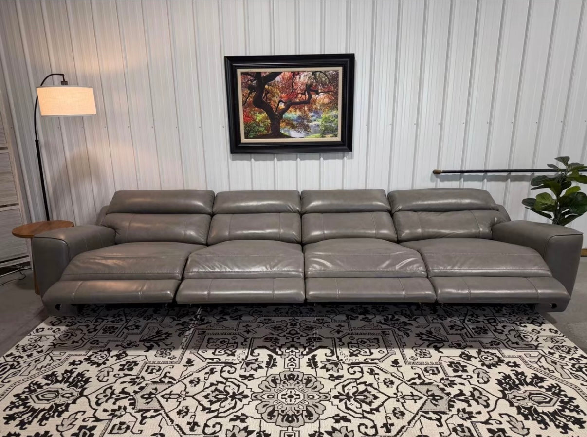 Gray Leather Reclining Sectional
