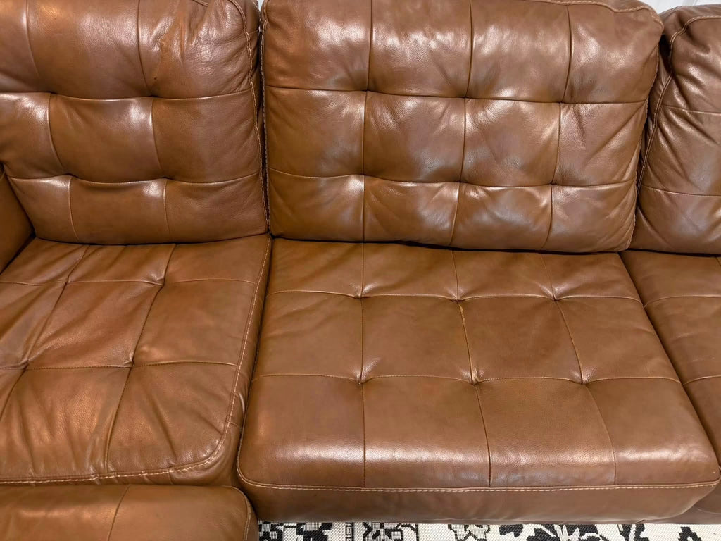 4 Piece Cognac Genuine Leather Sectional w/ Chaise