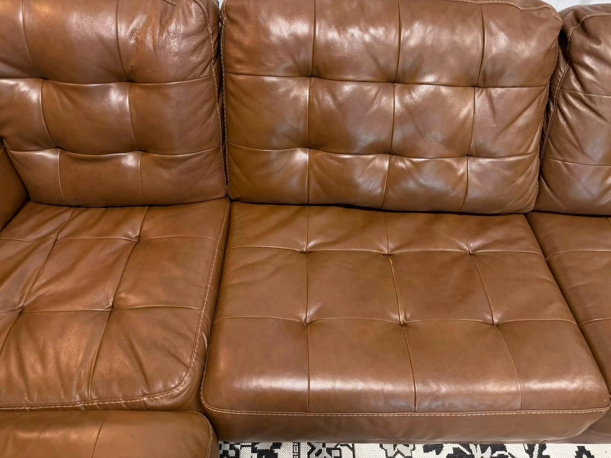 4 Piece Cognac Genuine Leather Sectional w/ Chaise