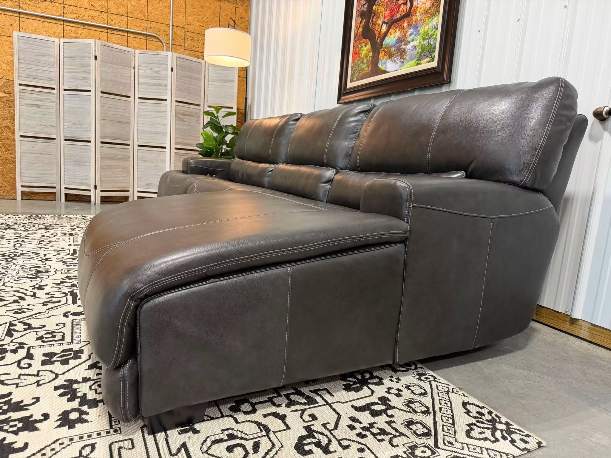 3 Piece Charcoal Gray Power Reclining Sectional w/ Chaise