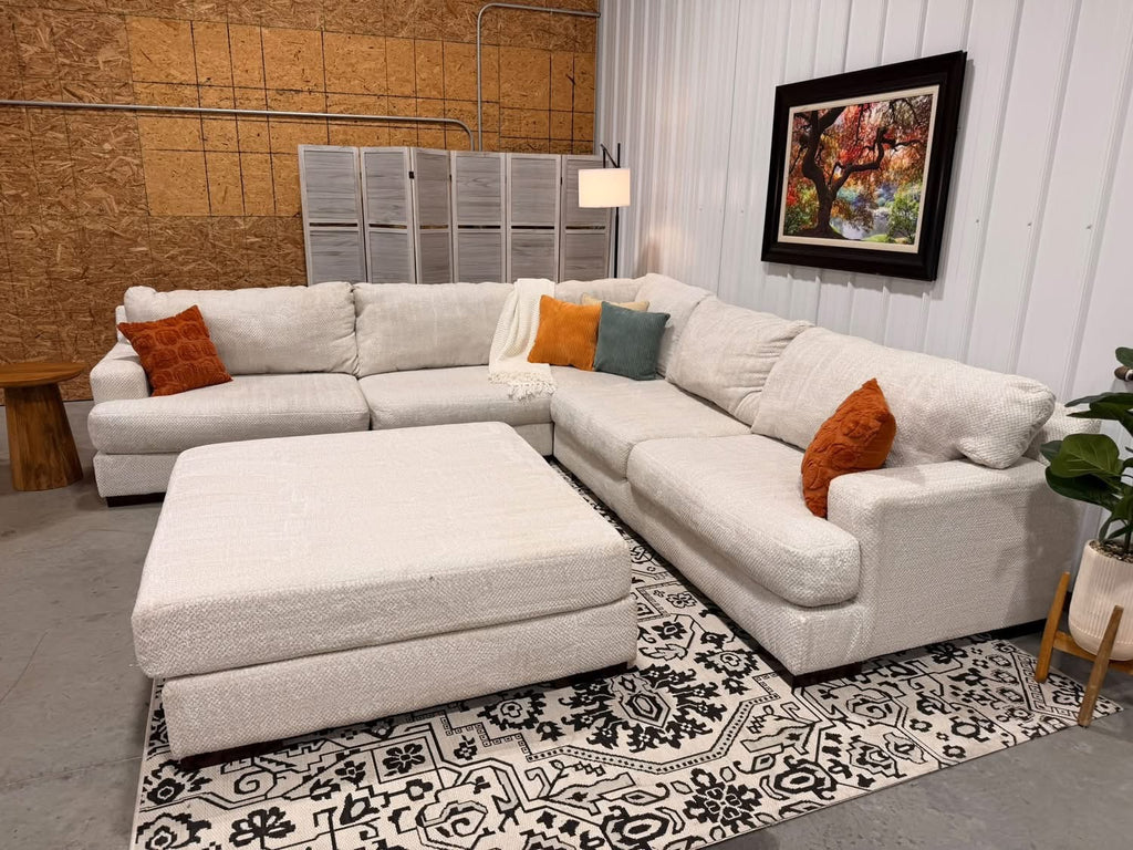 Oversized Cream Ashley Sectional + Ottoman