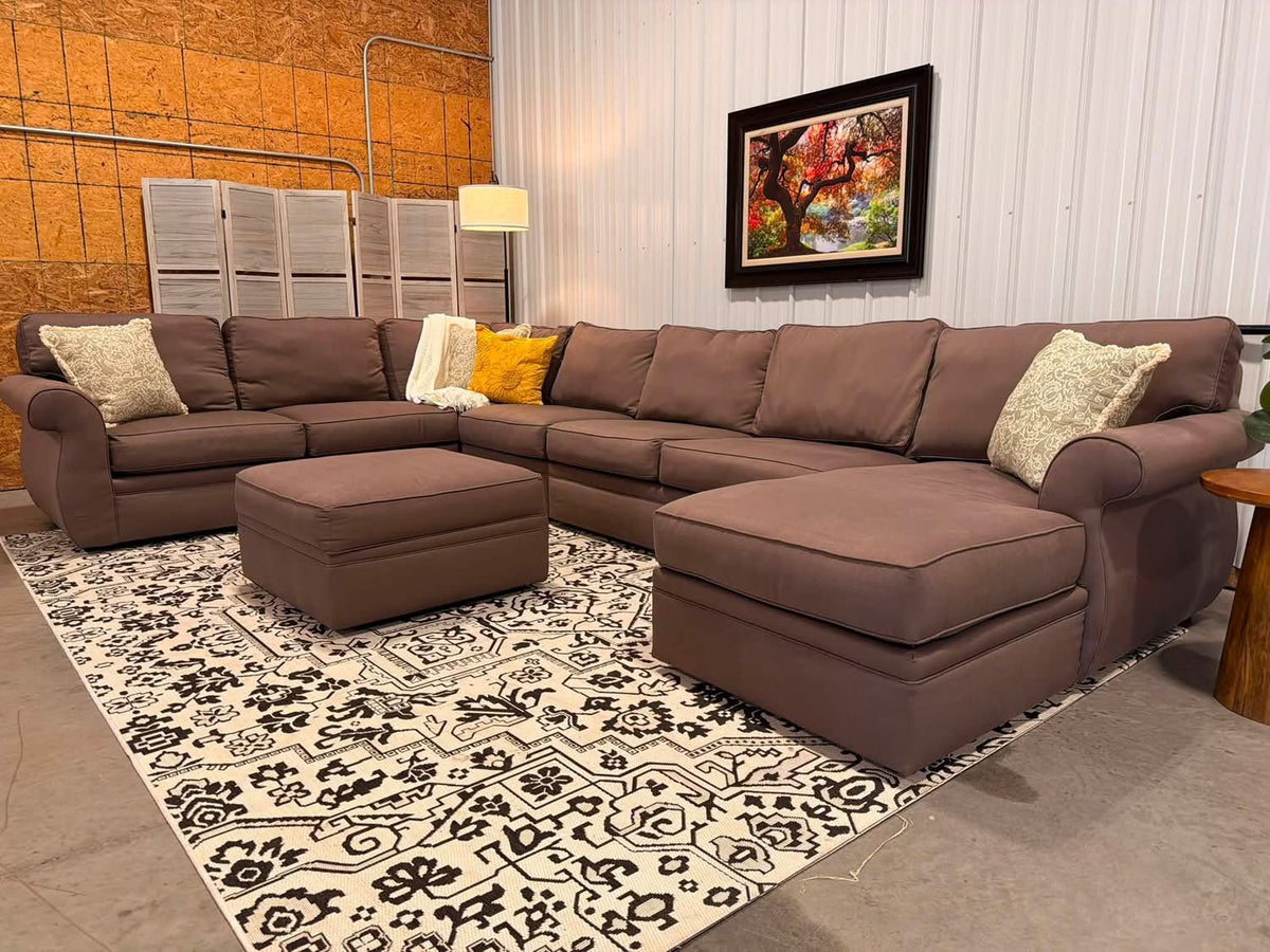 Extra Large 6 Piece Taupe Sectional + Storage Ottoman