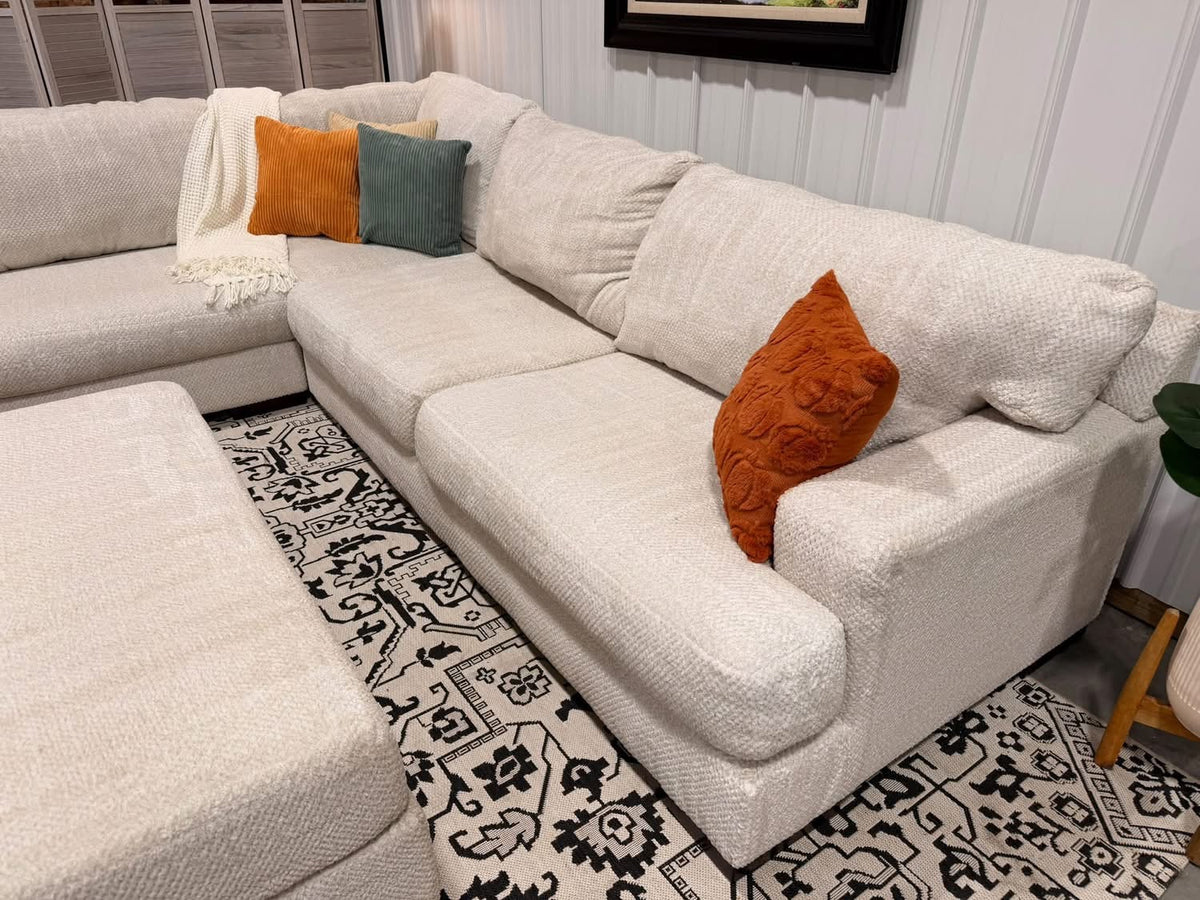 Oversized Cream Ashley Sectional + Ottoman
