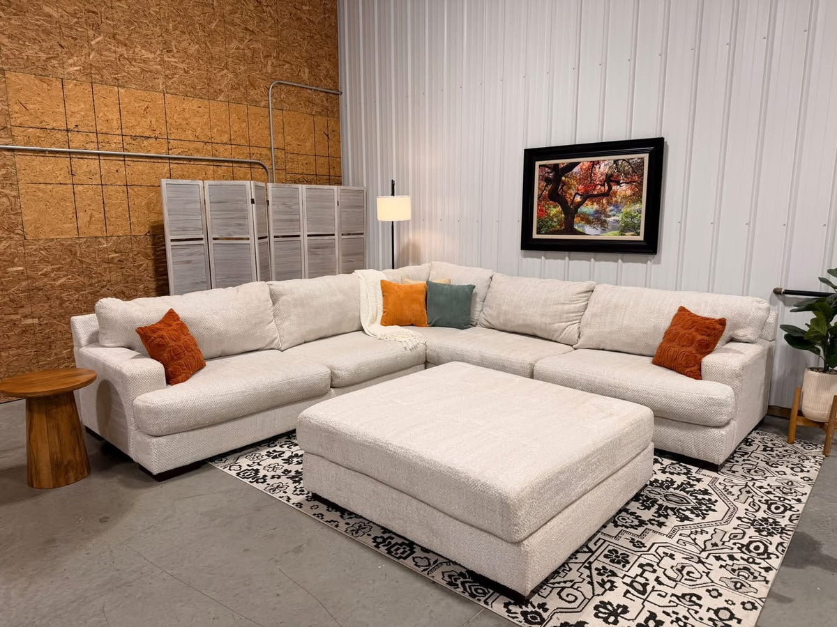 Oversized Cream Ashley Sectional + Ottoman
