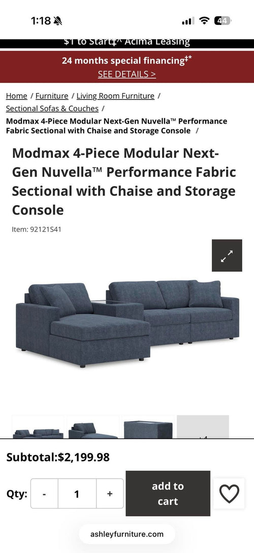 4 Piece Ashley Blue Sectional