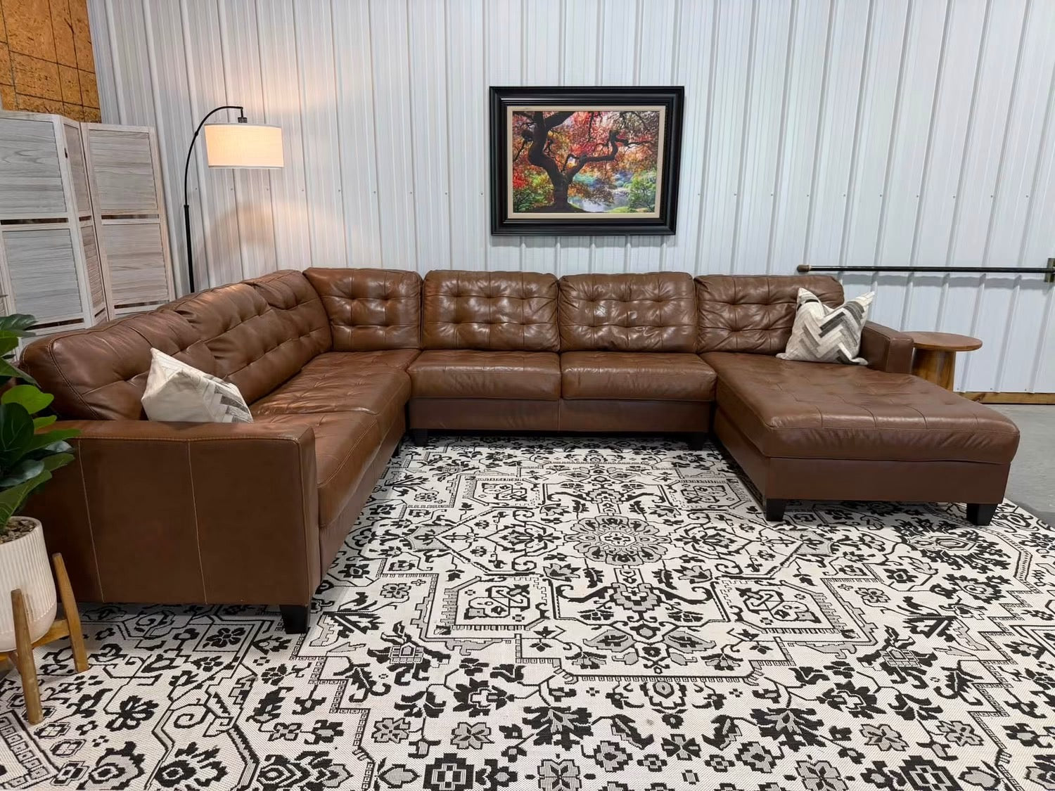 4 Piece Cognac Genuine Leather Sectional w/ Chaise