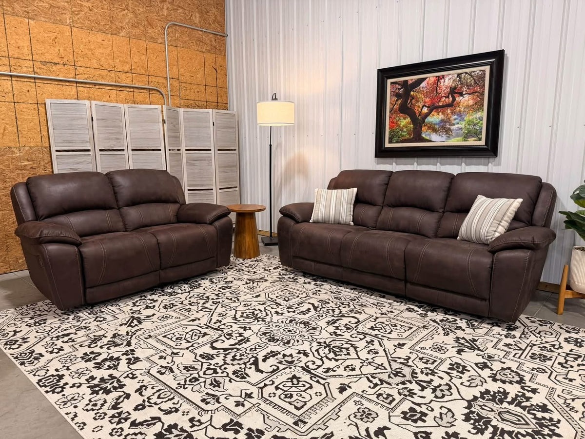 Like New Brown Reclining Sofa + Loveseat