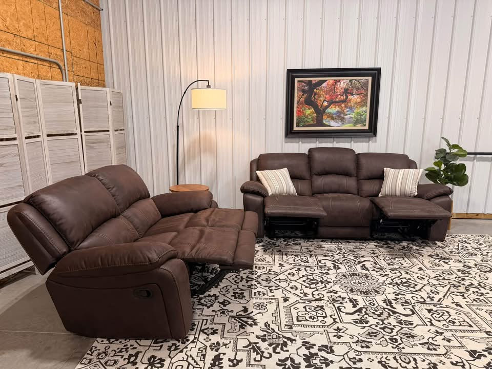 Like New Brown Reclining Sofa + Loveseat