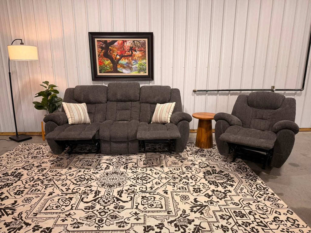 Charcoal Gray Reclining Couch + Recliner