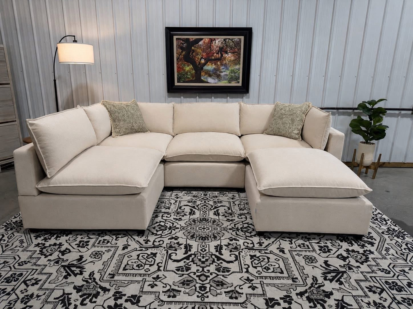 NEW 5 Piece Bellamia Luna CREAM Chenille Sectional