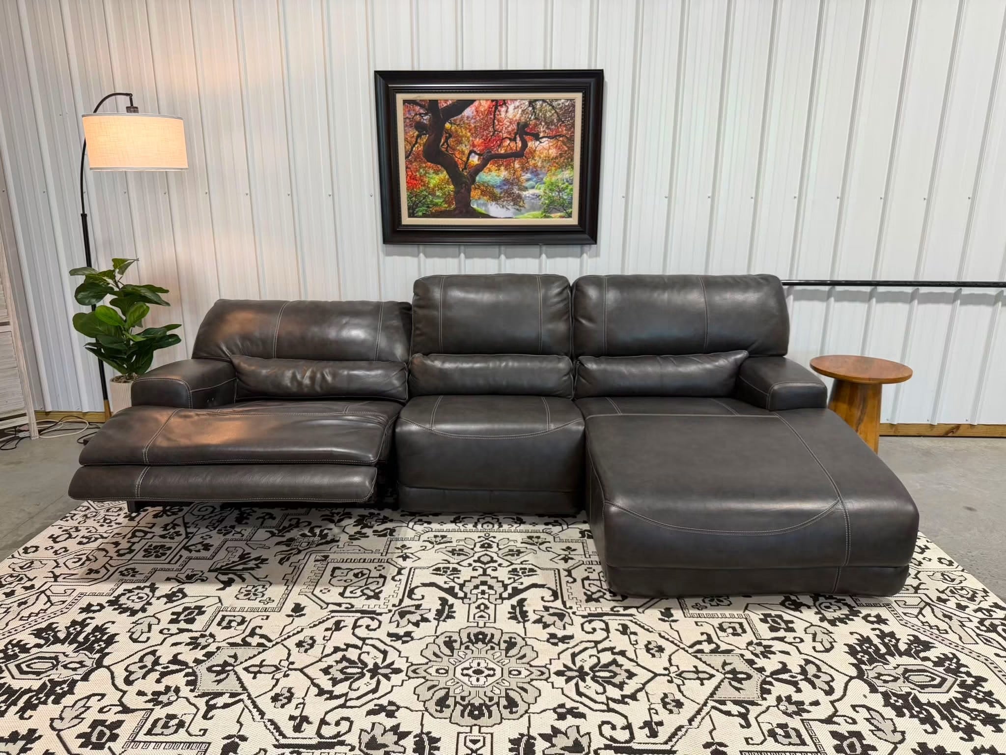 3 Piece Charcoal Gray Power Reclining Sectional w/ Chaise