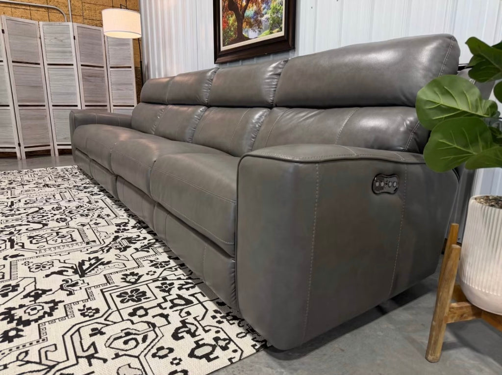 Gray Leather Reclining Sectional