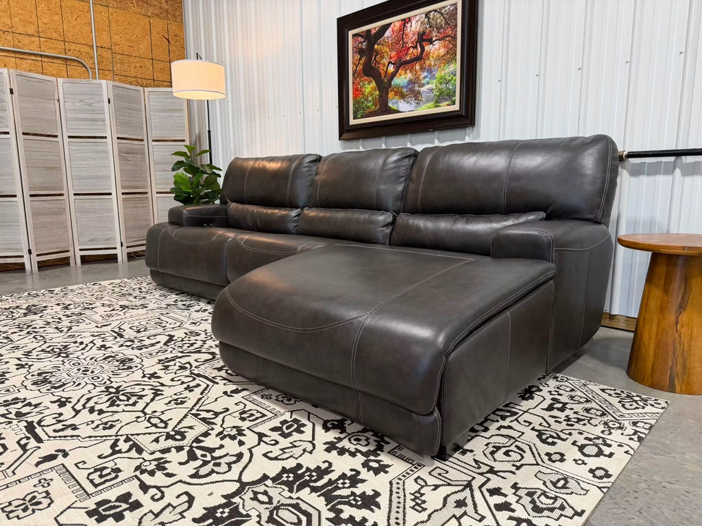 3 Piece Charcoal Gray Power Reclining Sectional w/ Chaise