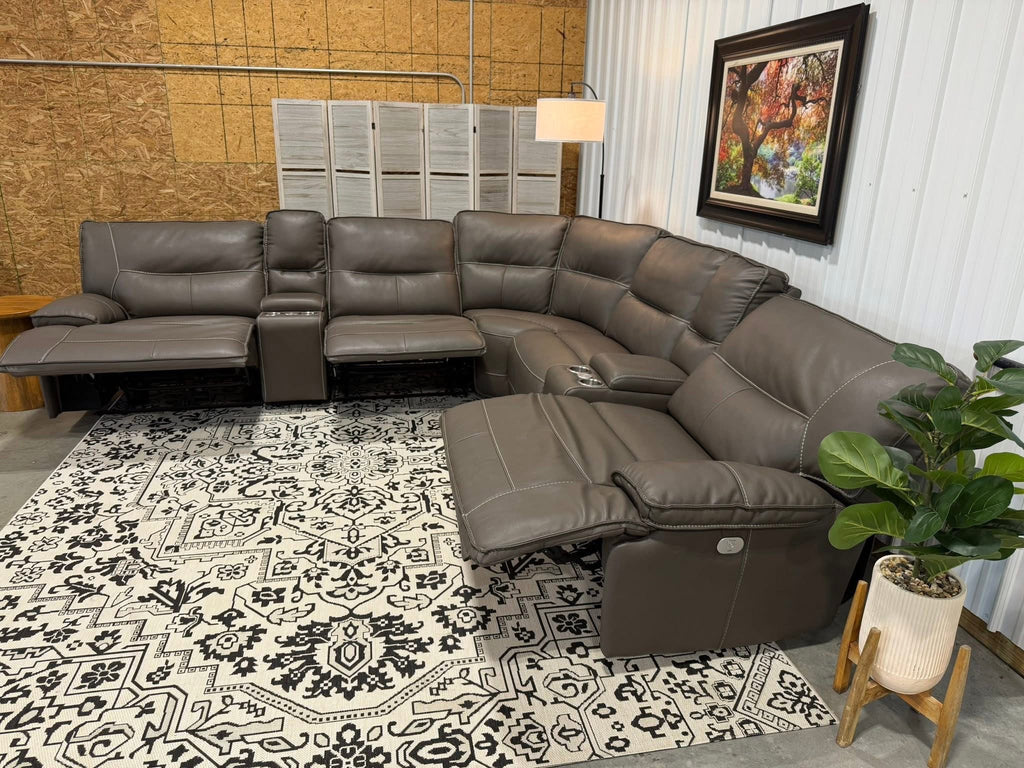 7 Piece Power Reclining Modular Leather Sectional
