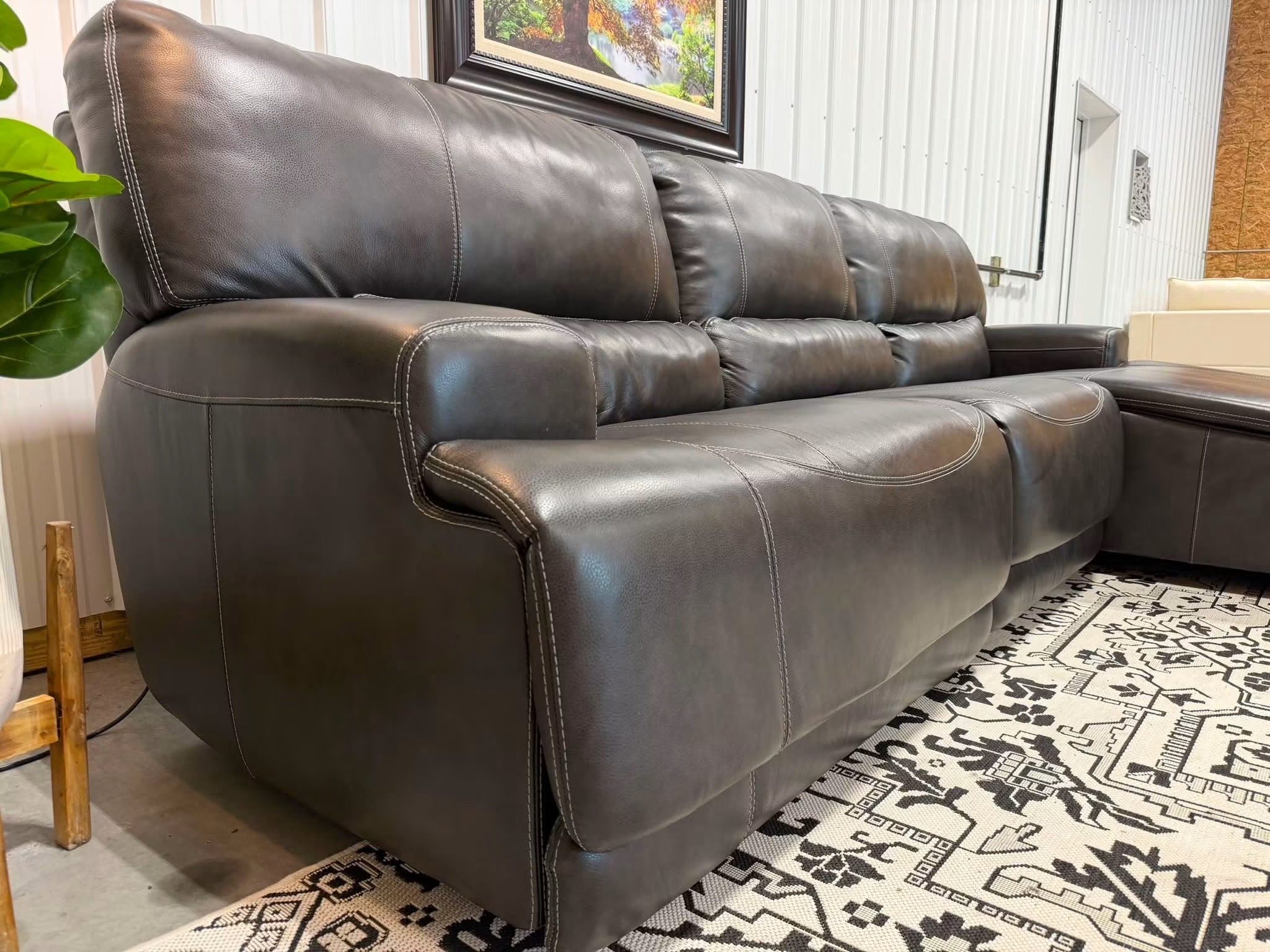 3 Piece Charcoal Gray Power Reclining Sectional w/ Chaise