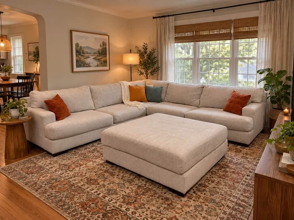 Oversized Cream Ashley Sectional + Ottoman