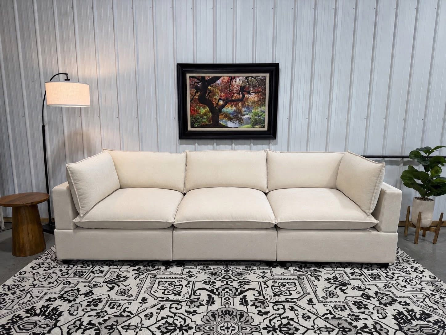 NEW 3 Piece Bellamia Luna CREAM Chenille Sectional