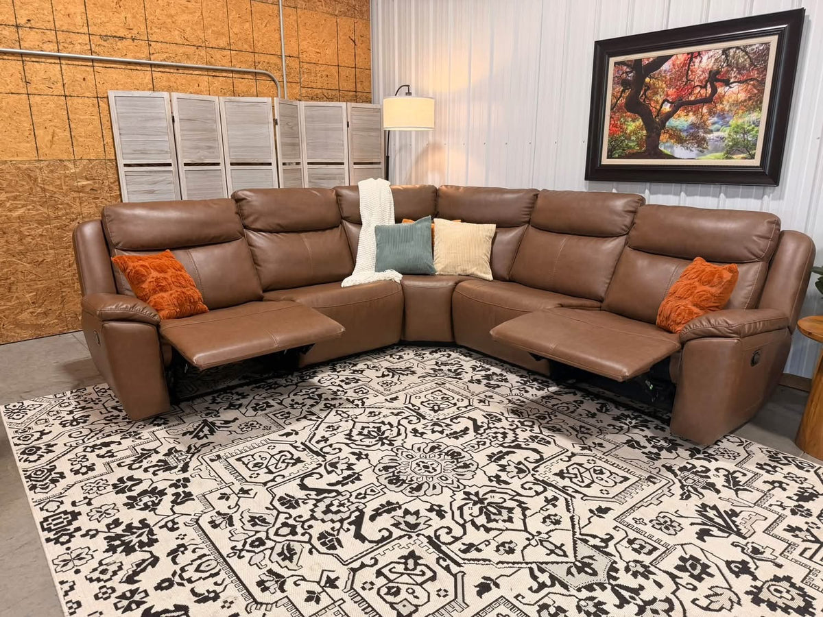 5 Piece Cognac Leather Reclining Modular Sectional by RoomSense