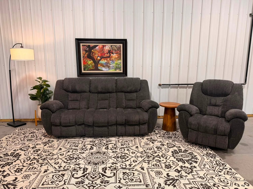 Charcoal Gray Reclining Couch + Recliner
