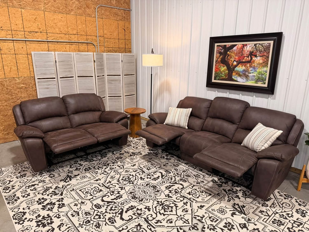 Like New Brown Reclining Sofa + Loveseat